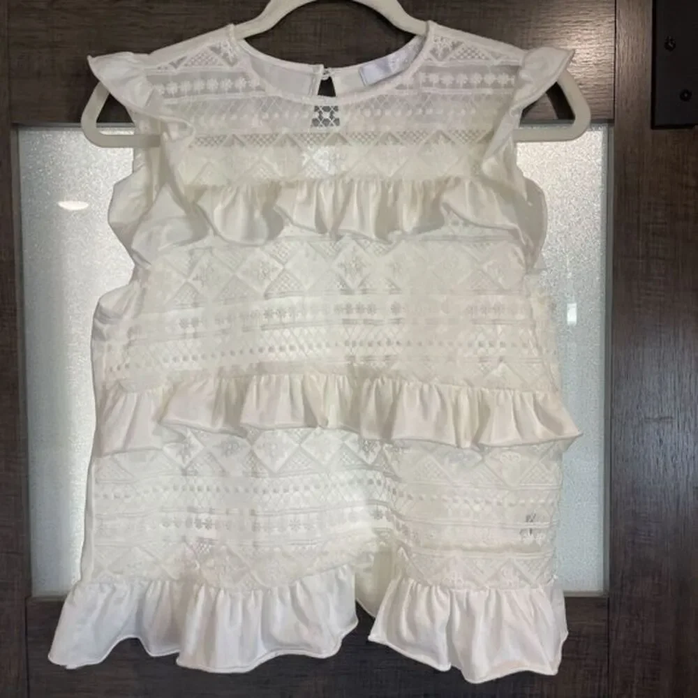At Piece Large BOHO Summer Tank Off White‎ Sleeveless Eyelet And Lace